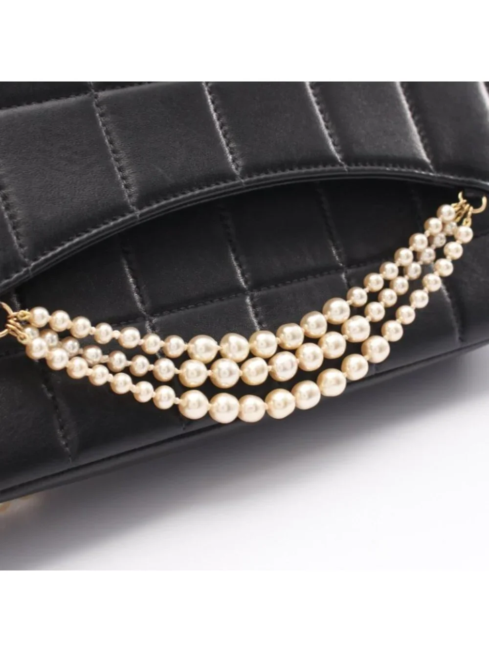 Chanel Shoulder Bag Choco Bar Pearl Chain Black Lambskin